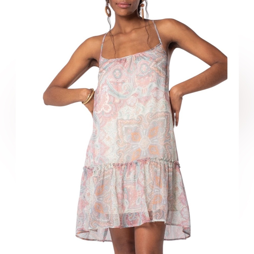 LoveStitch Paisley Print Sheer Chiffon In the Moment Bohemian Mini Dress Large